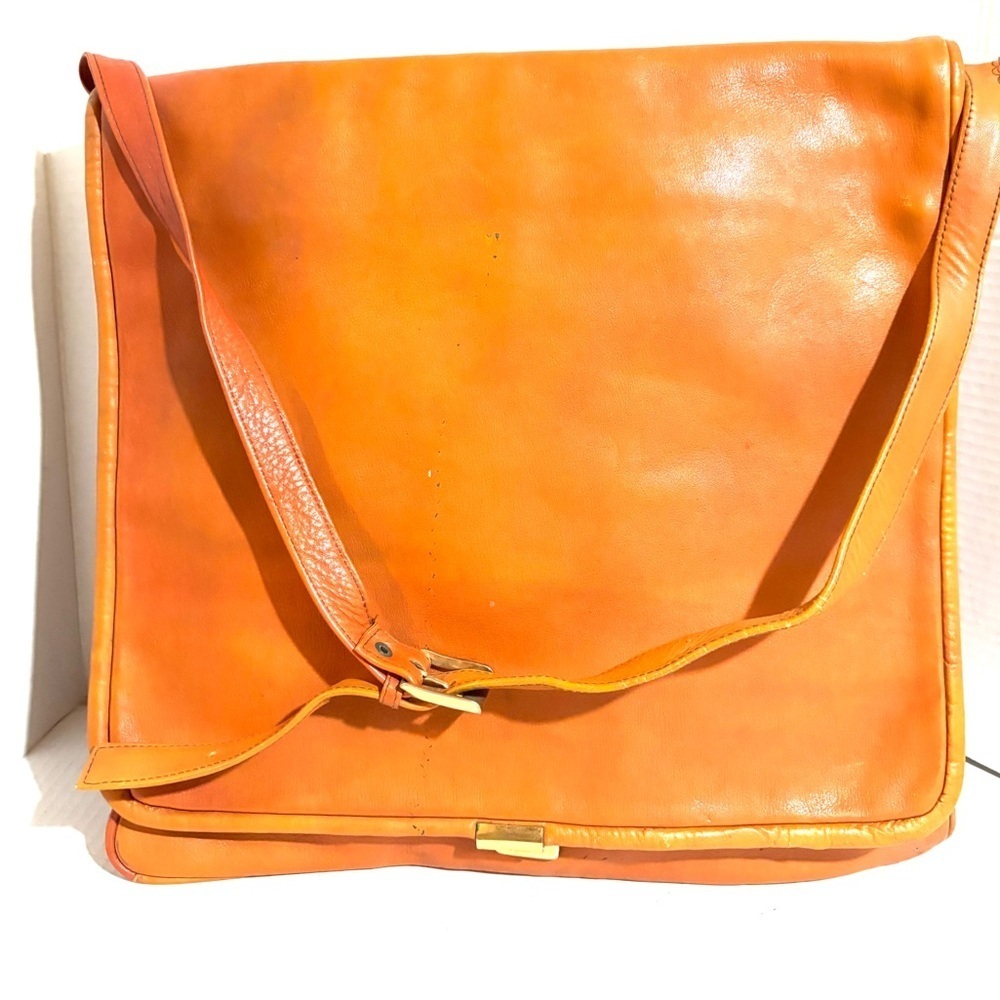 Vintage unisex Orange Leather Messenger Bag